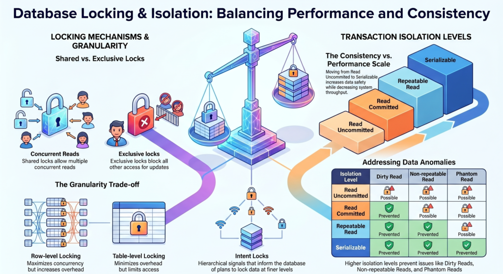 Database Locking and Transaction Isolation: Balancing Performance and Consistency infographic